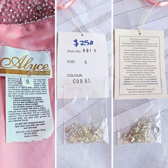 NWT Vtg Y2K ALYCE 100% Silk Coral Sequin 1 Shoulder Pageant Train Gown 6019 Sz 8 - Picture 4 of 8